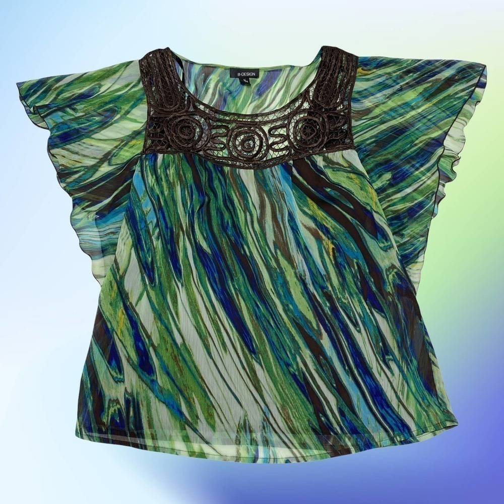 B-DESIGN Abstract Crochet Flutter Sleeve Blouse - Picture 11 of 11